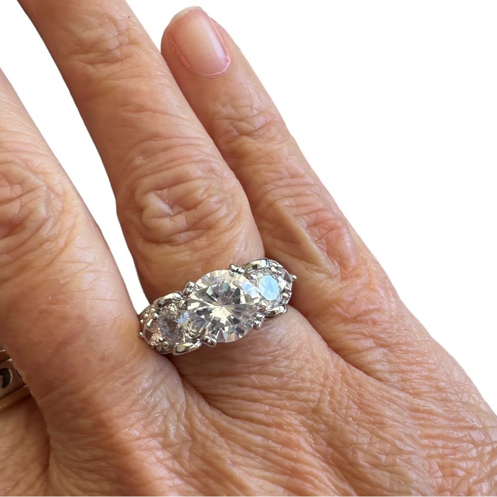 Silver Multiple Diamond Solitaire Ring - image 1